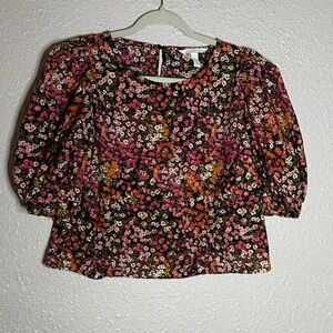 H&M Multicolor Floral Puff Sleeve Blouse